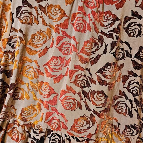 RXB Burgundy Red Gold Floral Velvet Burnout Velour Top Tiered Bell Sleeves Small - Picture 9 of 10